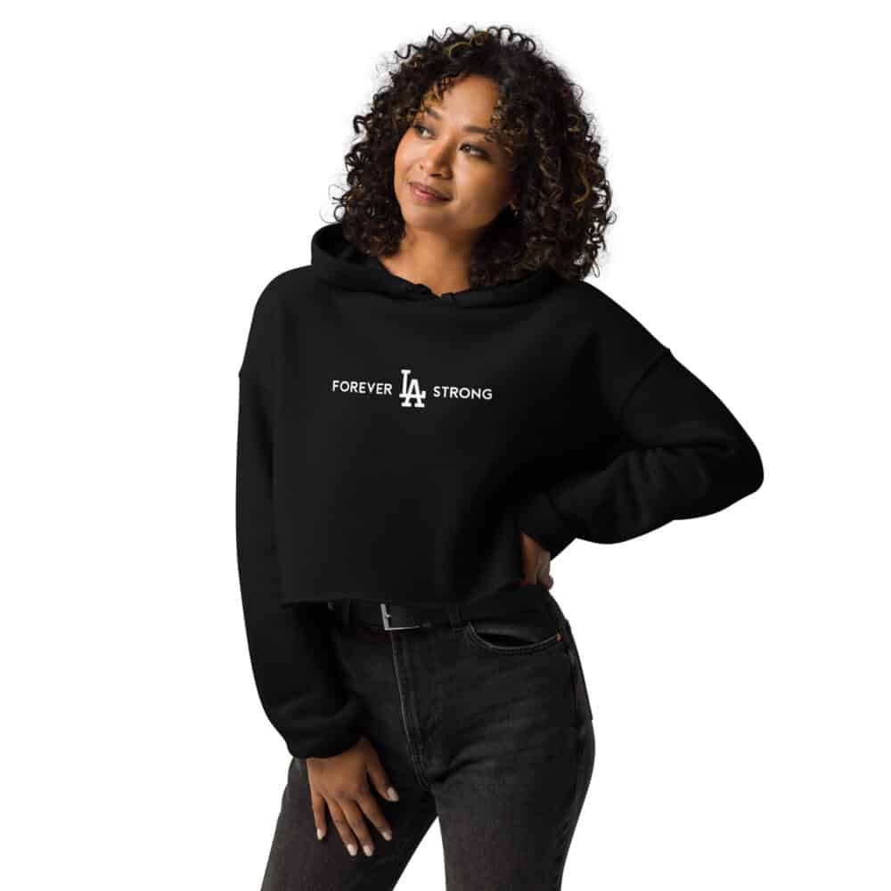 Women's Forever LA Strong Crop Hoodie White Text