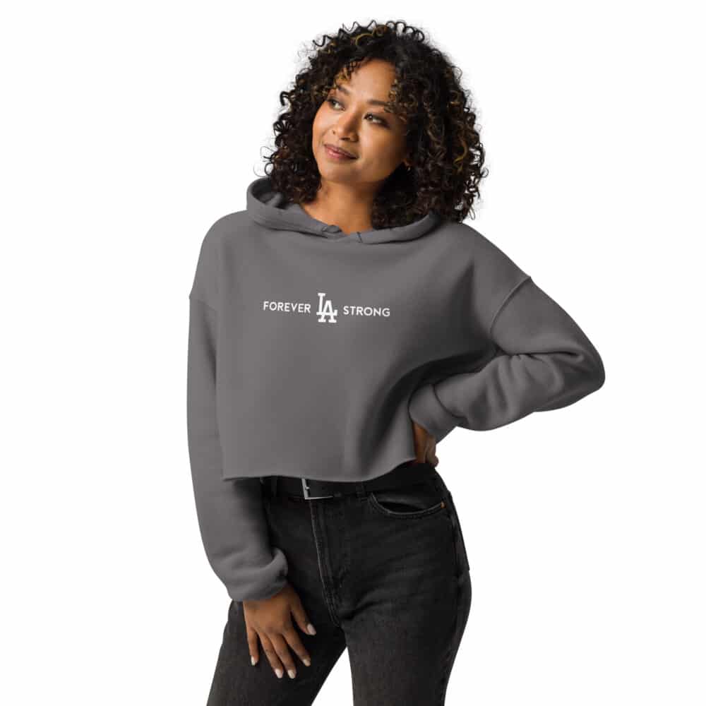 Women's Forever LA Strong Crop Hoodie White Text - Image 2